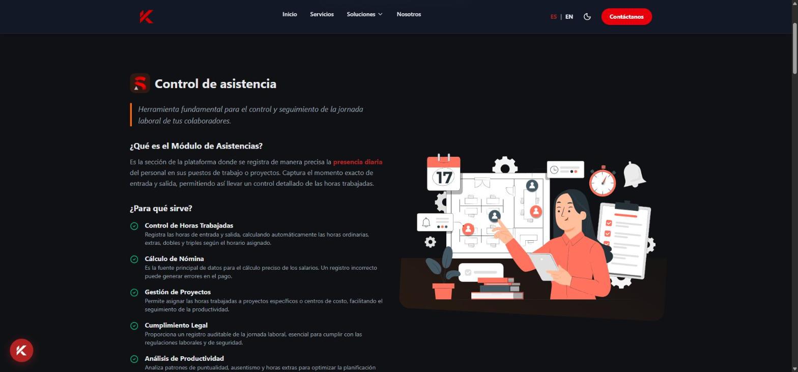 Sección de control de asistencia, con la explicación del módulo y sus funciones